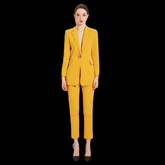 Yellow V-Neck Single Breasted Pant Suit - FashionByTeresa